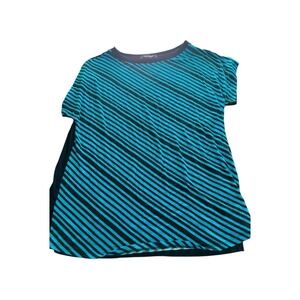 VTG Top 90s Punk Diagonal Striped Large XL Blue Black New wave Punk Retro Art